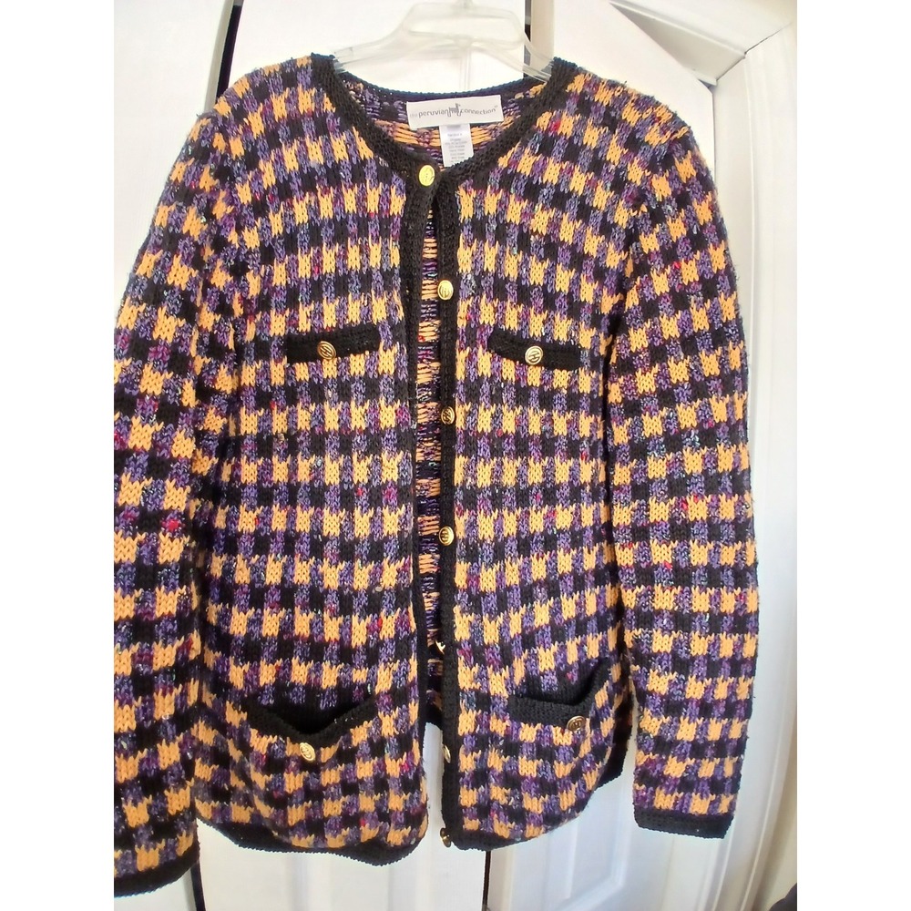 Peruvian Connection Gold Button Cardigan XL pima cotton Quiet Luxury‎ Art